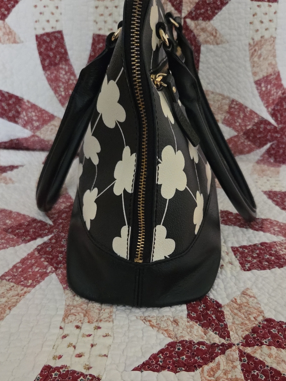 kate spade Larfe Black and Cream Floral Dome Shoulder Bag with Gold Hardware - Picture 3 of 11